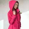 Lightweight Windbreaker Jacket for Women Zip Up Hoodie with Snap Buttons Waist Drawstring Windproof Outwear