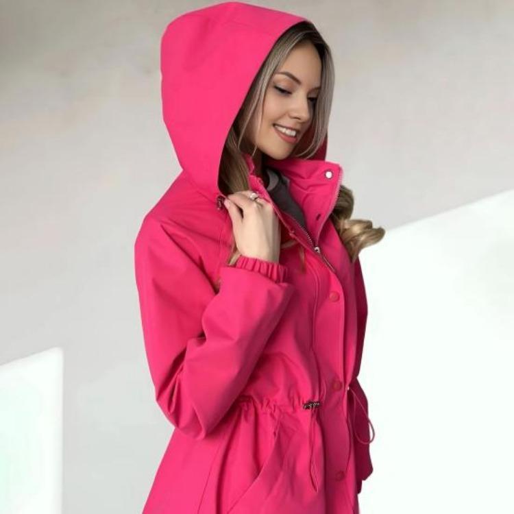 Lightweight Windbreaker Jacket for Women Zip Up Hoodie with Snap Buttons Waist Drawstring Windproof Outwear
