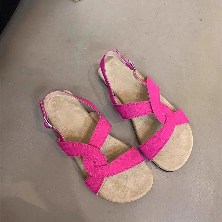 

[Youshilai] One-word fashion sandals women s 2025 summer retro cross with soft-soled beach roman shoes 40