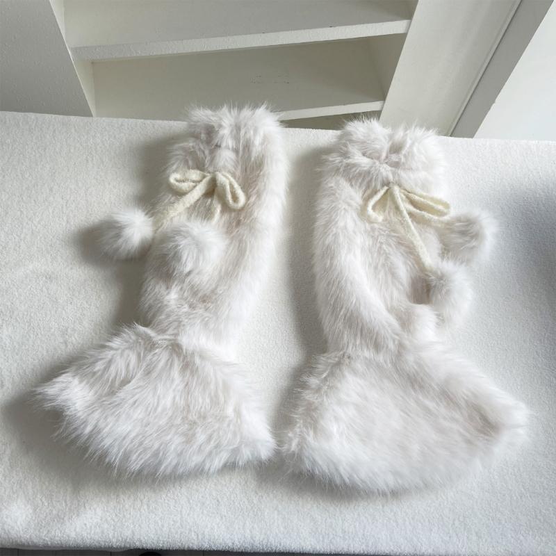 Plush Leg Warmers for Fall and Winter Layering, with Flared Lower Openings, and Bowknot Accent, Thick Faux Furs Boot Covers Long Socks for Women