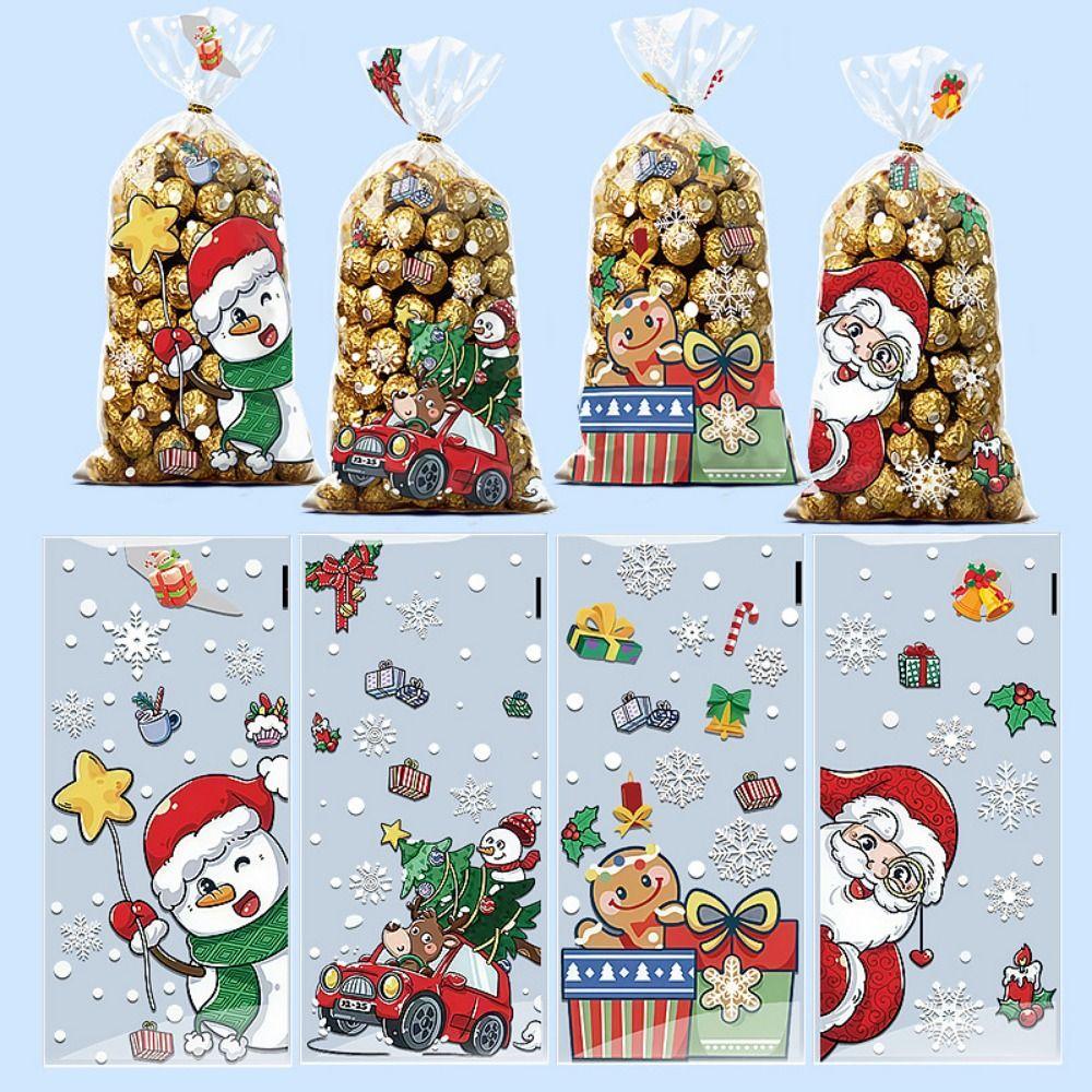 50PCS Cartoon Santa Christmas Gift Bag Multicolor Christmas Packaging Bag  For Merry Christmas