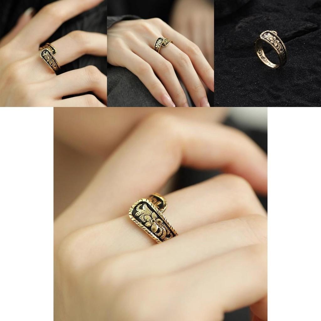 Fashionable Retro-inspired Ancient Gold Floral Ring For Women Unique Adjustable Design