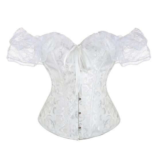 Women Shapewear Floral Lace Off Shoulder Corset Bodyshaper Top Boned Overbust Corset Breathable Waist Trainer with Adjustable Buckles