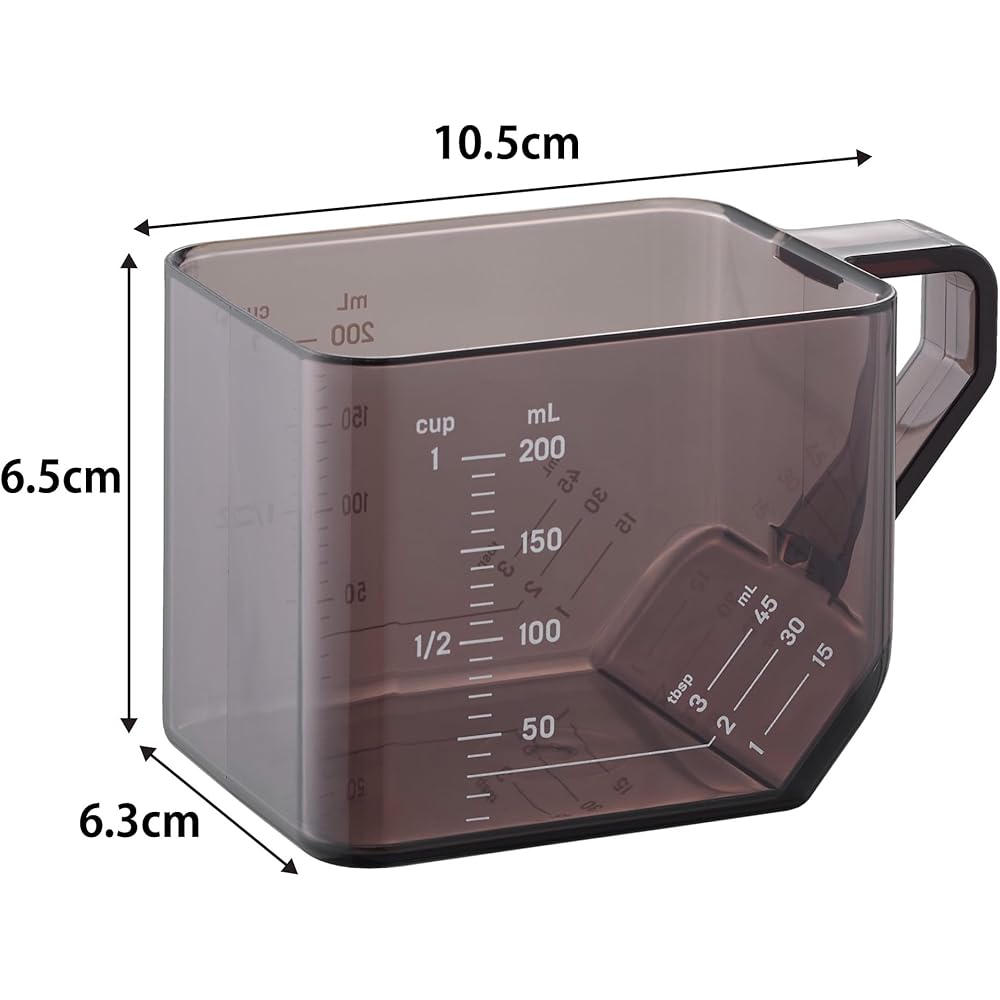 Yamazaki Tower Measuring Cup, Black, 10.5cm W x 6.3cm D x 6.5cm H, 200ml, Dishwasher and Microwave Safe, Heat Resistant, Made of Tritan, Product Numbe