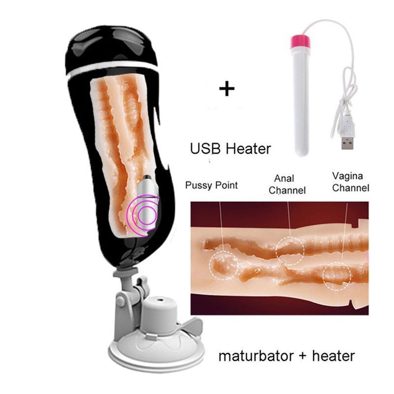 Dual Channel Vagina Anal Masturbation Cup Blowjob Vagina Real Pussy Penis Pump Vibrator Male Mastrubator for Man Sex Erotic Toys