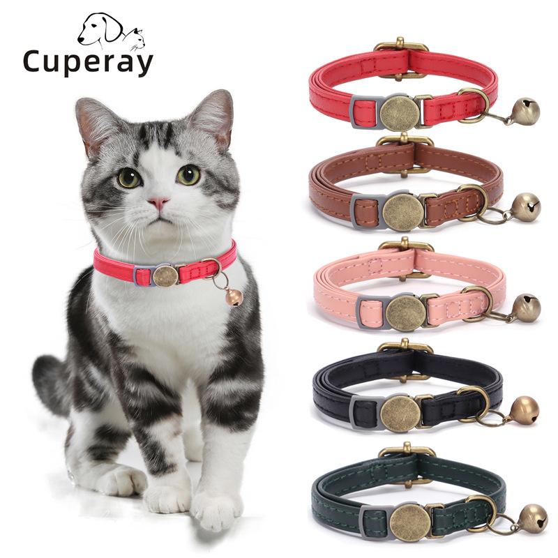 Classic Custom Personalized Leather Cat Dog Collar with Name Plate Engraved Cute Puppy Kitten Dog Cat Collars for Small Medium Cats Dogs