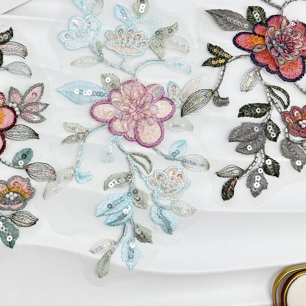 Exquisite Beaded Sequins Flower Embroidery Cloth Sticker Fashionable Three-Dimensional Flower Decoration Accessories Cheongsam Hanfu Lace Decal