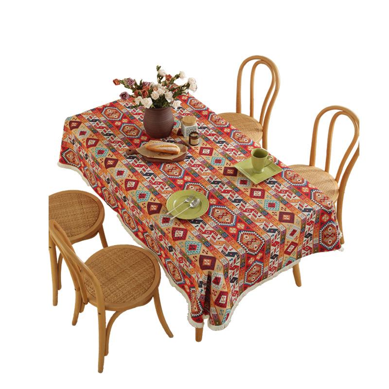 Thick Cotton Linen Tablecloth American Retro Bohemian Ethnic Geometric Jacquard Dining Table Cover