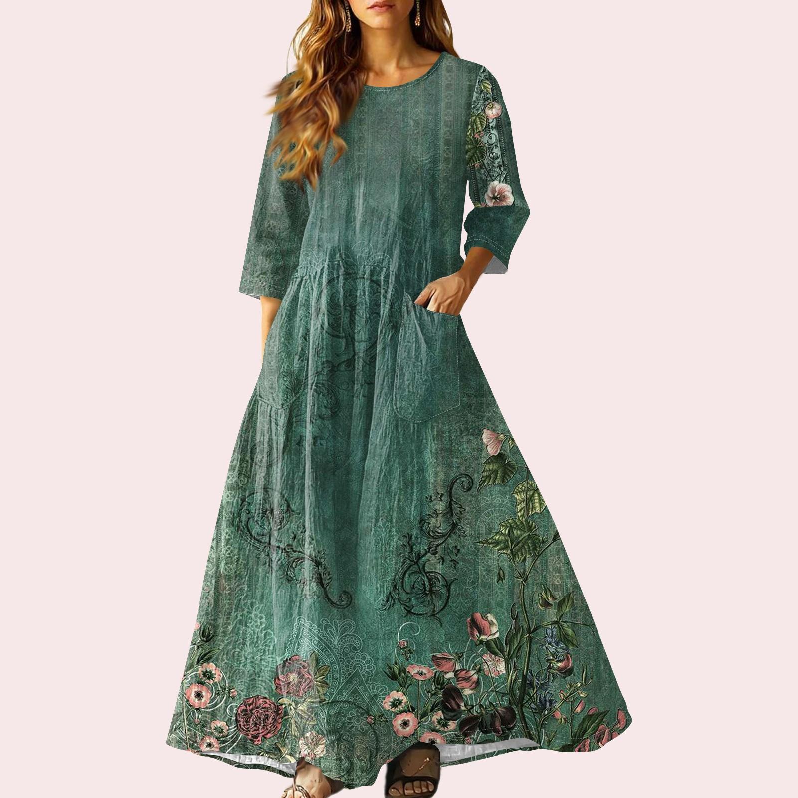 

Женское ретро этническое льняное платье макси без рукавов с V-образным вырезом, вышитое лентами S