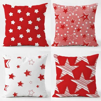 Symbol Classic Red Five-Pointed Star Cushion Cover Daily Washable Linen Pillowcase Soft For Sofa Bed Home Room Decor
