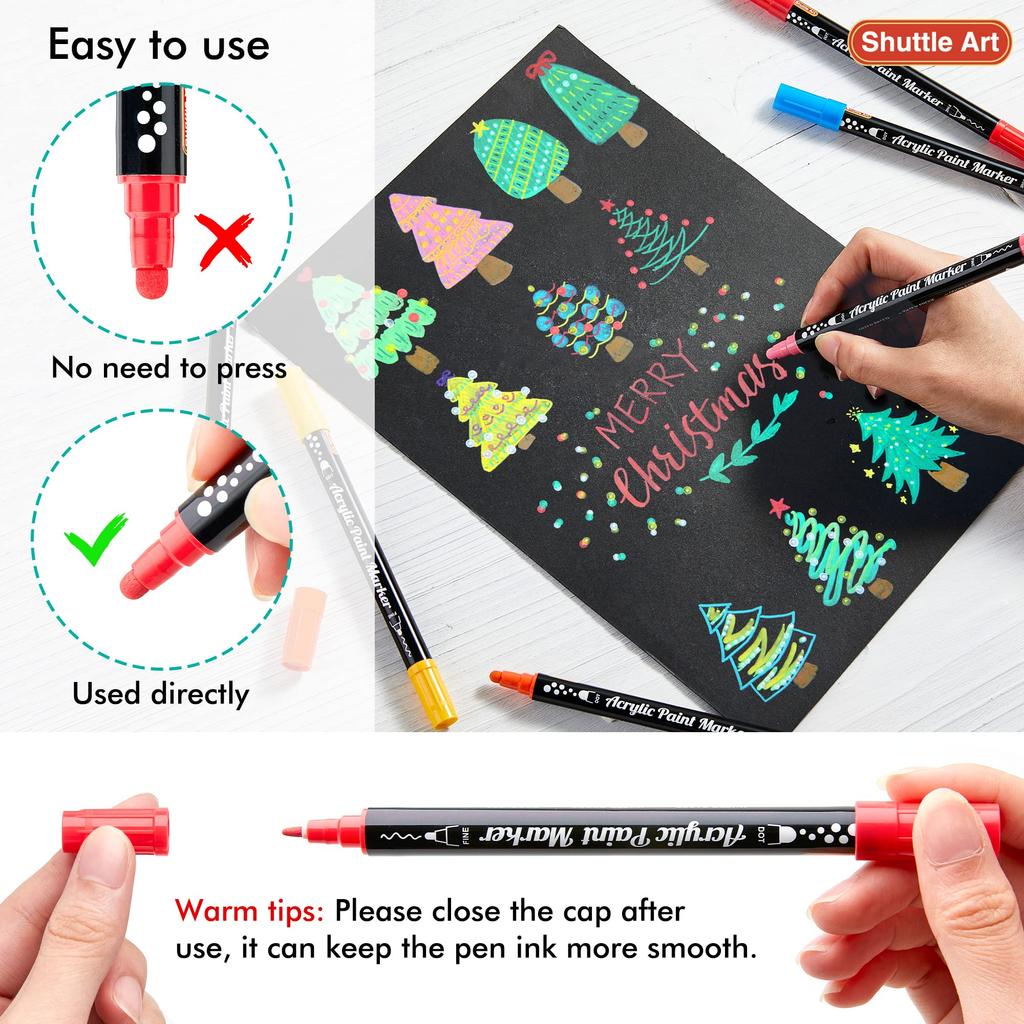 Shuttle Art Acrylic Dot and Fine Tip Twin Pen 36 and Metallic for Writing On and Perfect for DIY and Art Markers, Set, Colors, Water-Based,