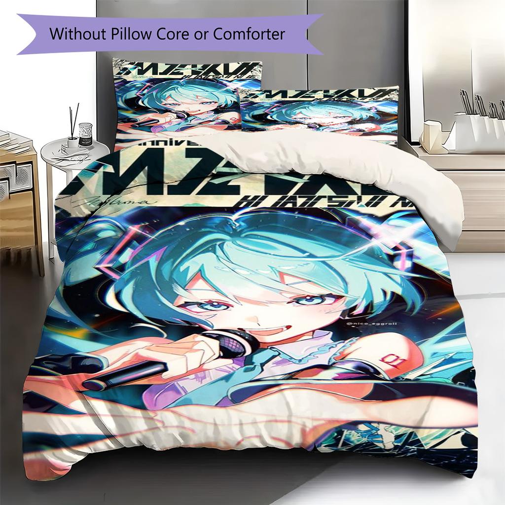 Anime Miku Pattern Bedding Set Quilt Cover Pillowcase Home Decor Gift (1 * duvet cover + 2 * pillowcase, without core)