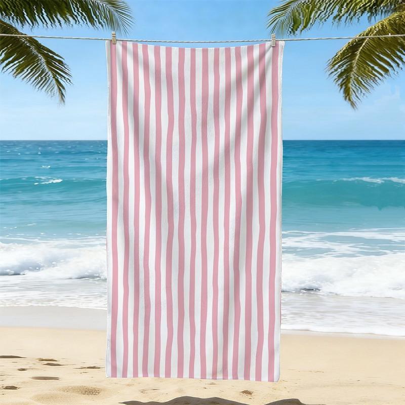Vertical Stripe Beach Towel Minimalist Classic Coastal Striped Print Soft Absorbent Quick Dry Beach Blanket For Daily Use