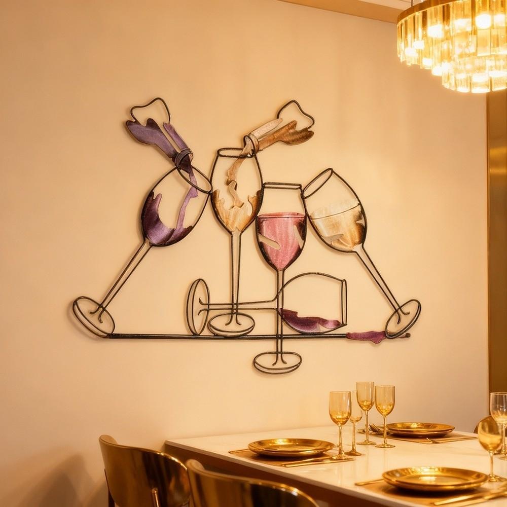 Iron Art Colorful Wine Glass Wall Art 2D Flat Wall Art Sculpture Bedroom