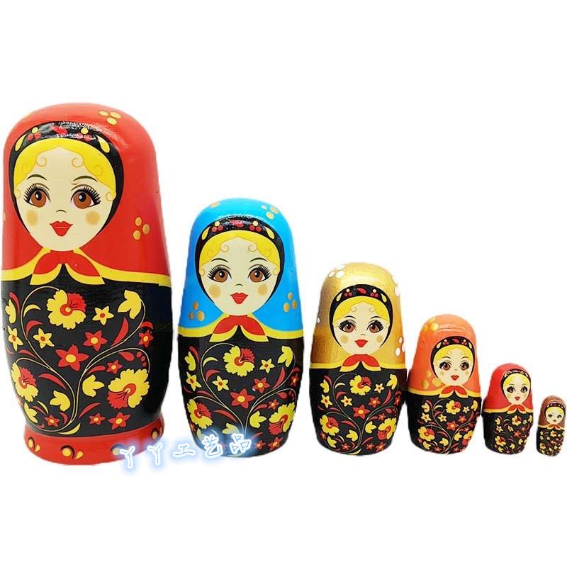 Шестислойная русская матрешка для девочек - Деревянная игрушка-поделка, Подарок на День Рождения и Рождество 7.3x7.3x14.5cm