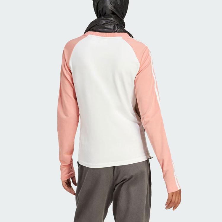 Adidas Originals Slim Fit Long Sleeve Tee With Three-Stripe Color Block Logo Women Tops Earth-Brown IY0781