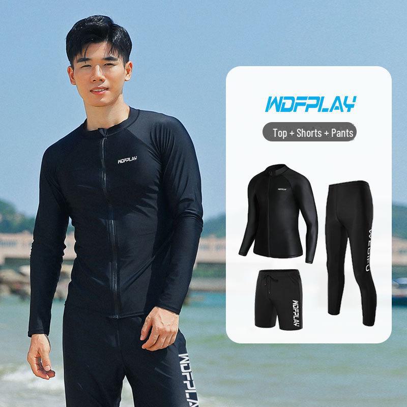 Costum de scufundare și surfing cu uscare rapidă pentru bărbați: Mânecă lungă, design split, protecție solară, protecție împotriva meduzei, croială subțire, cu fermoar.