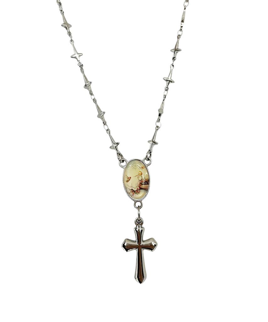 Sk8Er Rock Cross Chain Rosary Surgical Steel Necklace