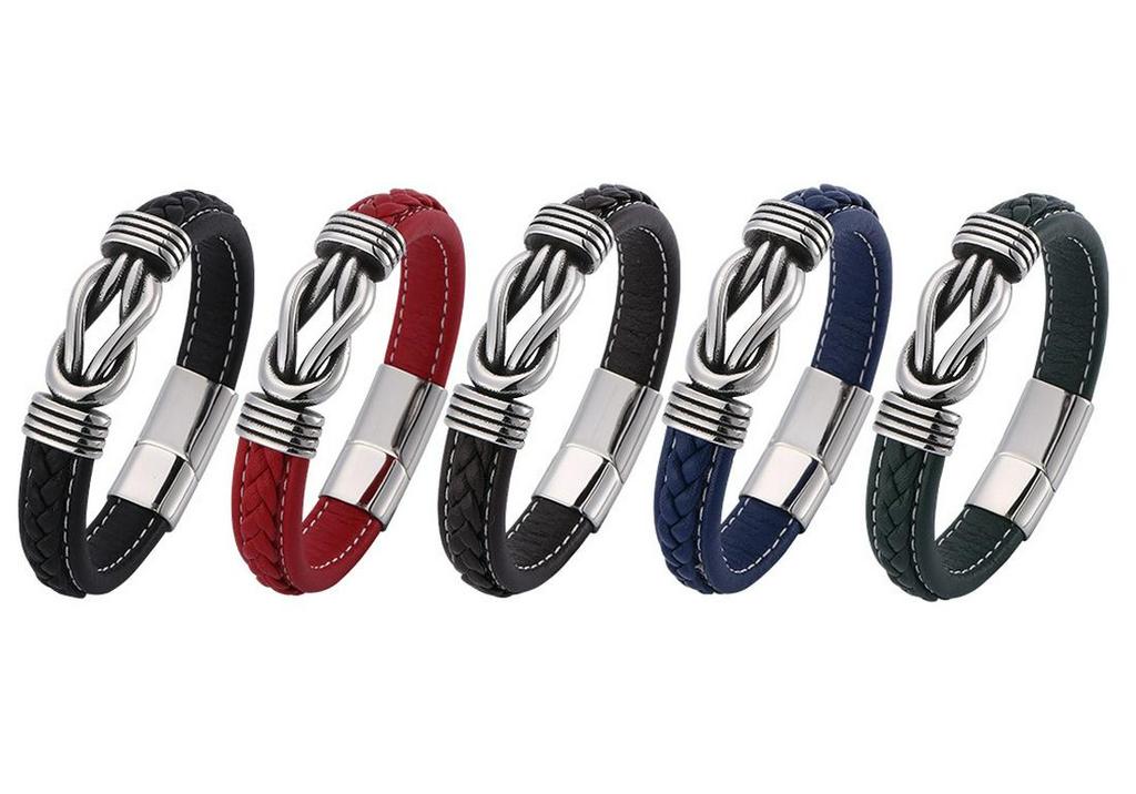 Men's Multi-layer Leather and Gold Stainless Steel Punk Bracelet