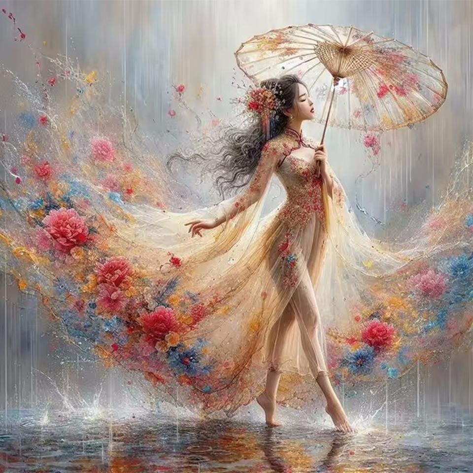 Rhinestone Painting Crystal Decor Diamond Painting Woman Umbrella 5D Cross Stitch Pattern Diamond Embroidery Diamond Painting