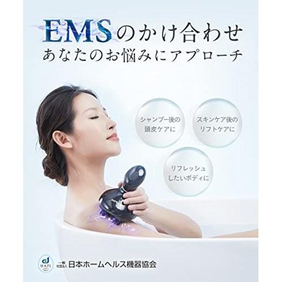 NIPLUX EMS HEAD SPA Electric Scalp Brush Nisso Plus IPX7 Waterproof 3D Vibration Red LED Wet Dry Use 10-Minute Timer Cordless Beauty Device Face Black