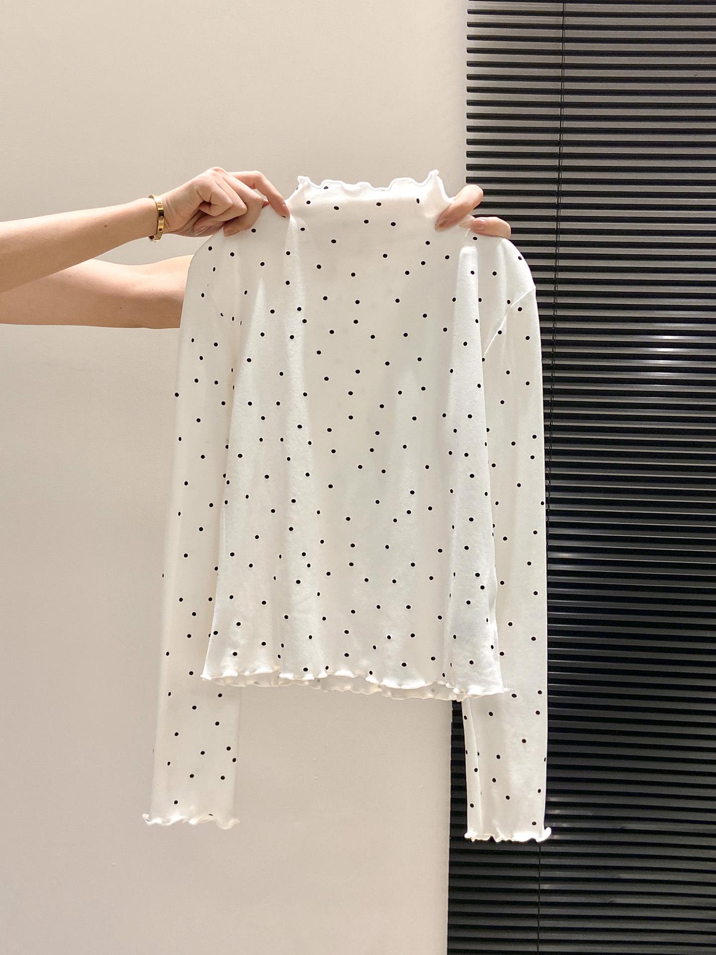 Women s Brushed Black Polka Dot Mock Neck Long Sleeve Top Small