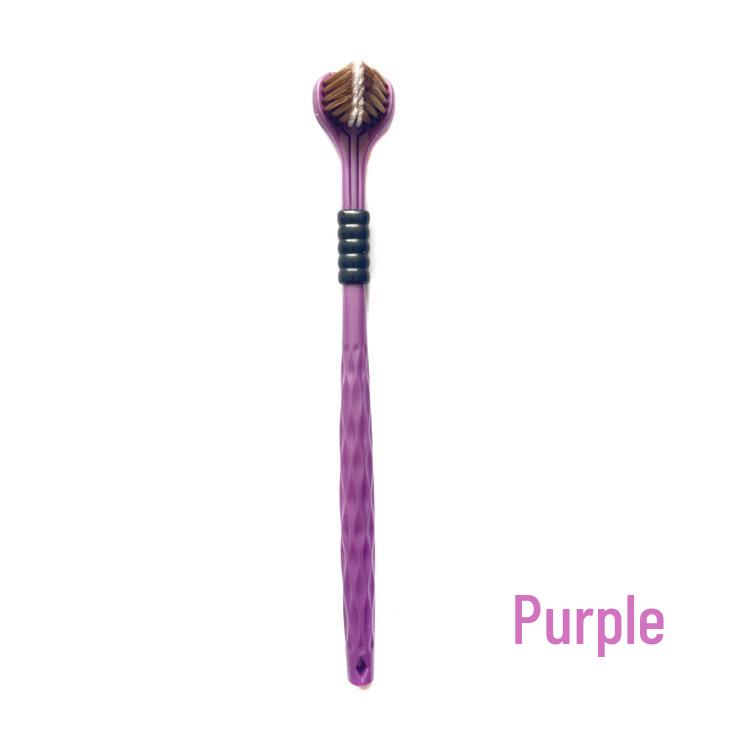 

Three-Sided Adult Toothbrush with Soft Bristles and Tongue Scraper