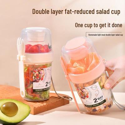Taza Portátil para Ensalada de Desayuno con Tarro de Mason, Yogur, Fruta, Verduras, Tenedor y Tapa