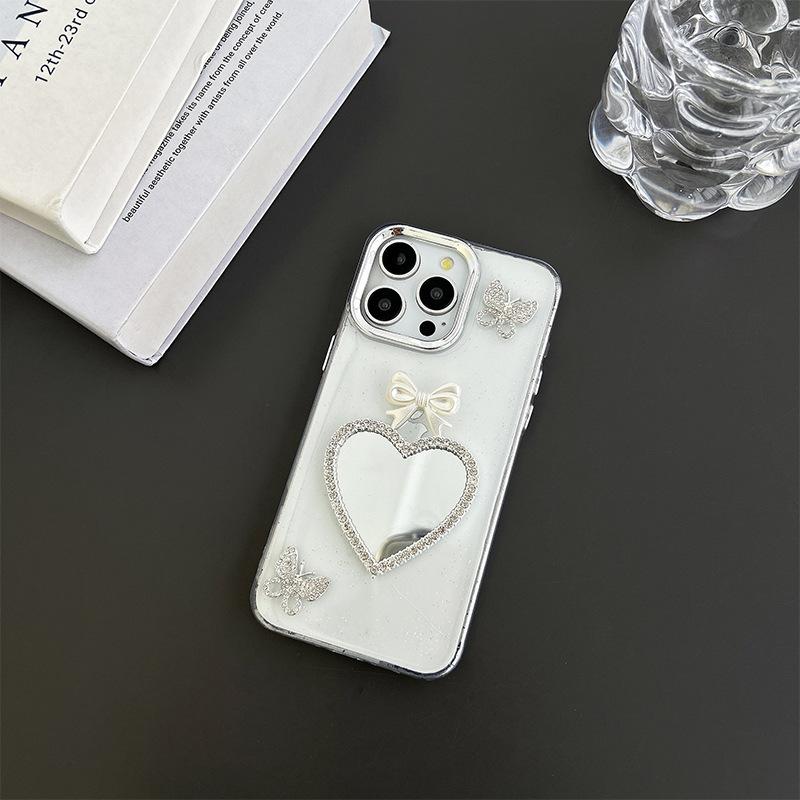 Diamond Butterfly Phone Case for IPhone 17 Promax Bow Tie Love Mirror for Apple 14 Sparkling Pink 16 Transparent