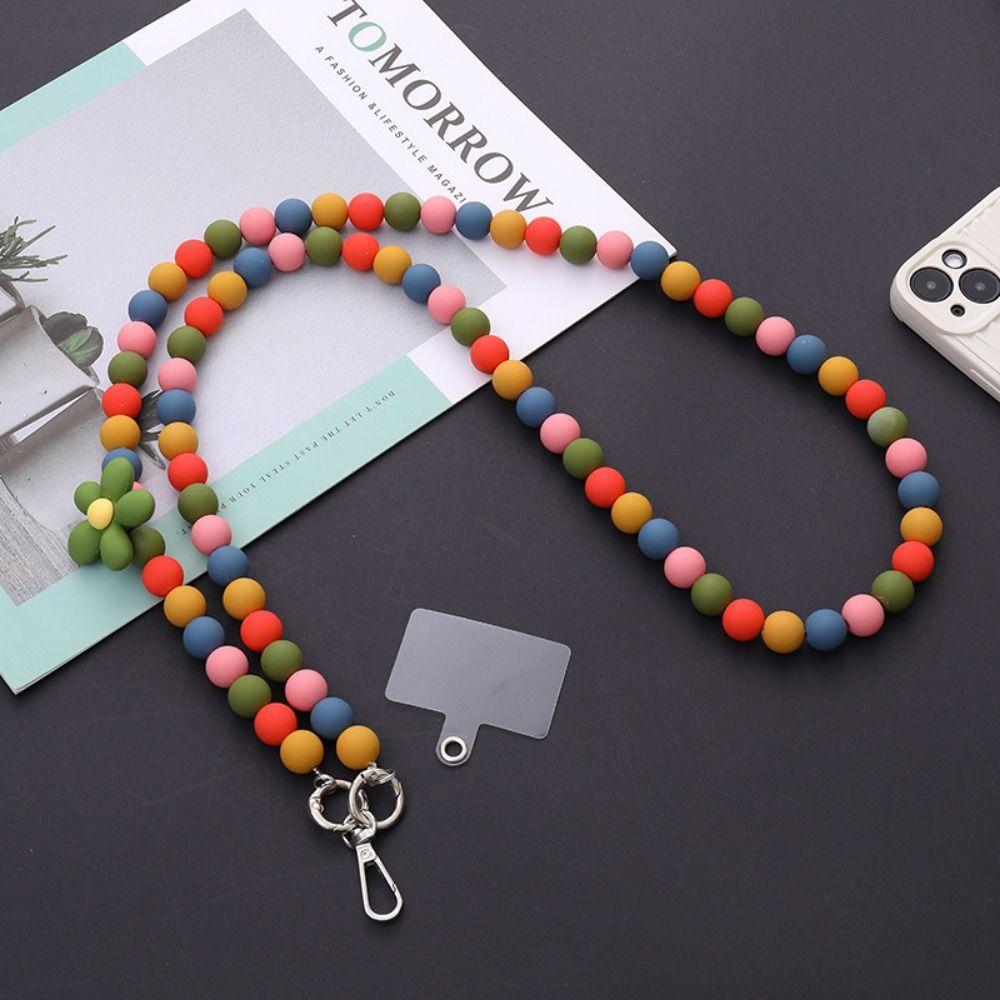 Beads Mobile Phone Lanyard Flower Phone Neck Straps Crossbody Phone Strap  Phone Case Hanging