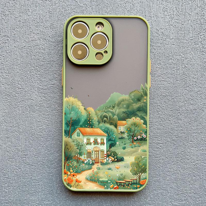 Fashion Garden Style Coffee Shop Phone Case For iPhone 11 12 Mini Pro Max 13 14 15 16 Pro Max X XS XR 7 8 Plus Shockproof Covers