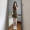Chic and Unique Green Polo Collar Waist Dress Irregular a Word Short Women's Summer New Small Man