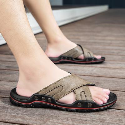 Men's Summer Beach Walking Shoes Leather Fashion Shoes Men Flip-flops Classic Male Luxury Slippers All-match Outdoor Pantuflas