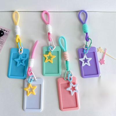 Porte-cartes coulissant de 3 pouces avec cordon étoile Porte-cartes de couleur bonbon Convient aux étudiants, aux fans de K-pop Rangement pour cartes