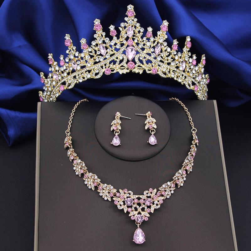 Crystal Bridal Jewelry Sets Women Tiaras Earrings Choker Necklace Wedding Dress Bride Crown Jewelry Set Costume Accessory