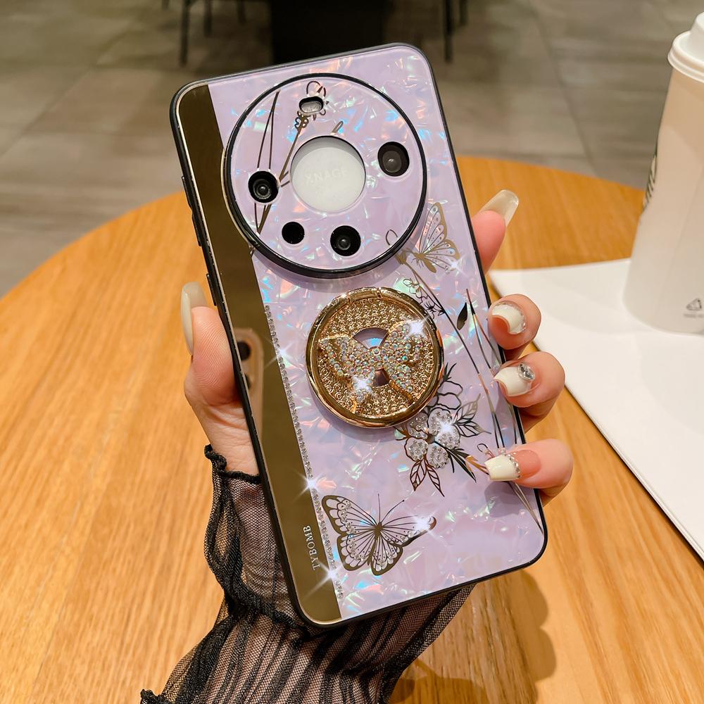 

KEYSION Протиударний чохол для Huawei Mate 60 Pro+ 50 40 30 Pro Butterfly Ring Stand Phone Back Cover для Huawei nova 12s 11 10 Pro for Mate 60 Pro Plus фіолетовий