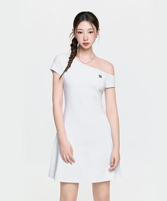 Emelbi Women'S Basic Off-Shoulder Shirred Ribbed Dress Ny (White)