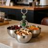 Ramadan Arabic Style Cluster of Serving Bowls Metal Chocolate Food Serving Bowl with Green Beads Design Stainless Steel Material