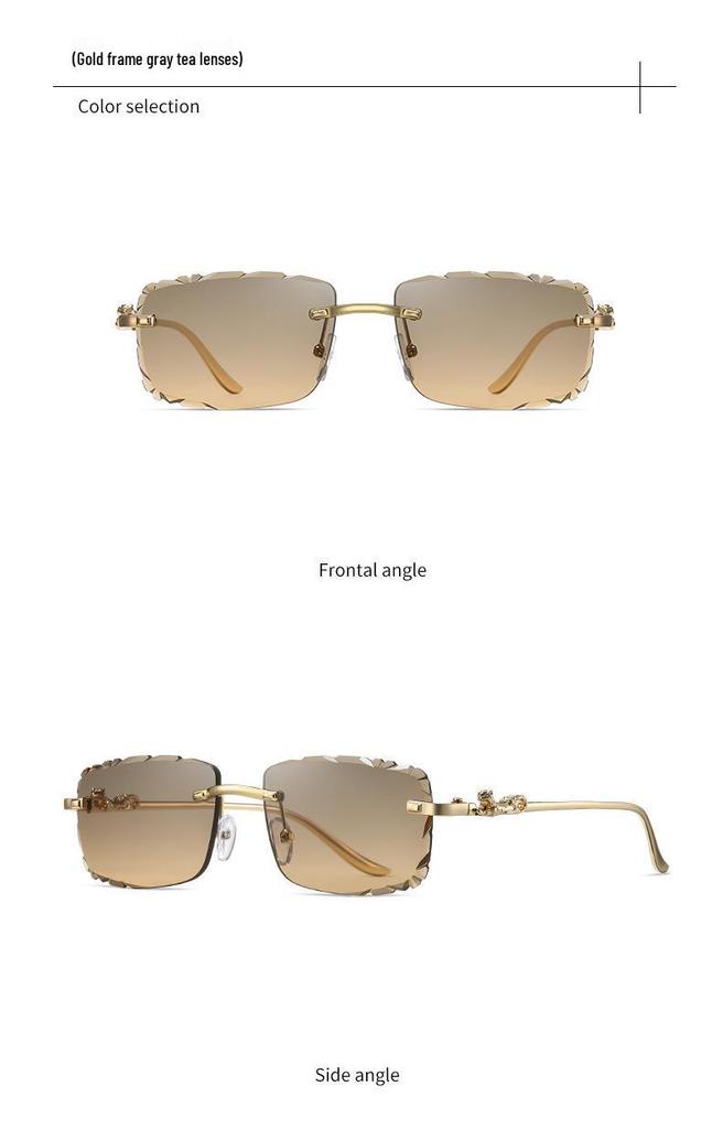 Leopard Head Rimless Sunglasses: Women's & Men's Small Square Frame