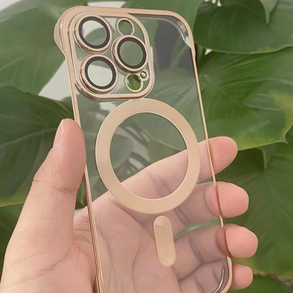 Applicable To IPhone 15 Mobile Phone Case Transparent PC Plating Frameless Apple 14 Comes with Lens Film Full-pack Hard Case