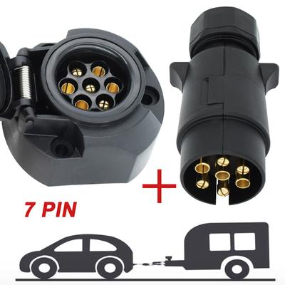 12V 7-polige europäische Anhängersteckdose aus Kunststoff + Stecker für Anhängerkupplung, Elektrik, Kabelanschluss, Abschleppadapter für Auto, Boot, LKW, Wohnwagen