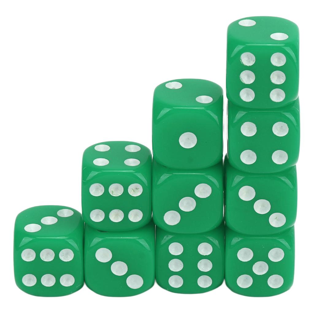 30 Stück Würfelset 6-seitig Runde Ecke Weiße Zahlenpunkte Kunststoff Tragbare Spielwürfel für Brettspiele Mathematikunterricht Grün