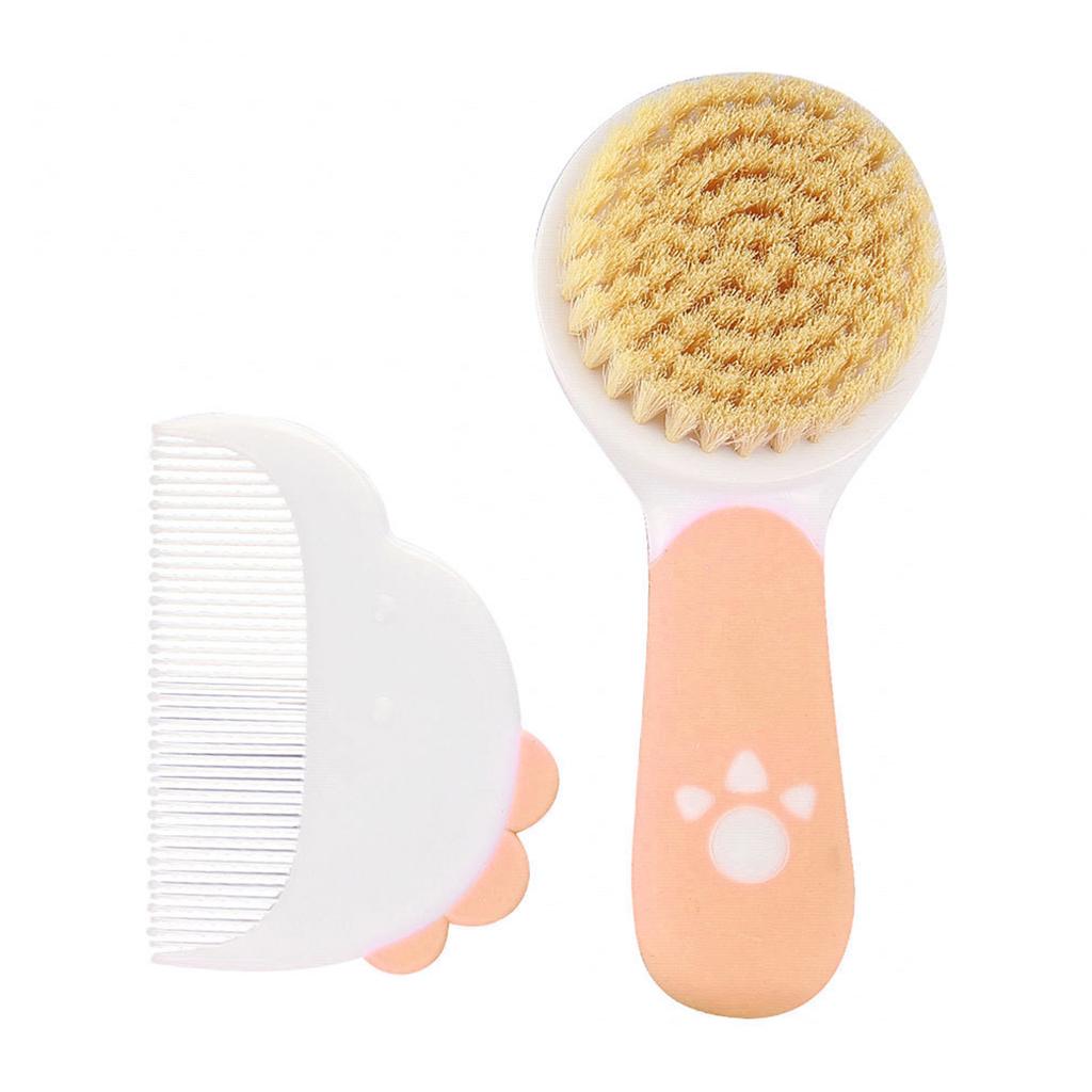 Baby Scalp Cradle Cap Comb Brush Set with Nylon Bath Massage Brush for Newborn and Infant