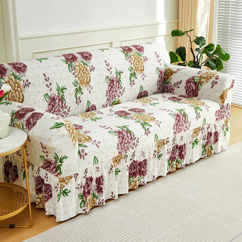 1 Stück Sofabezug mit Blumenmuster, rutschfest, mit Rock, elastischer Couchbezug für Schlafzimmer, Büro, Wohnzimmer, Heimdekoration