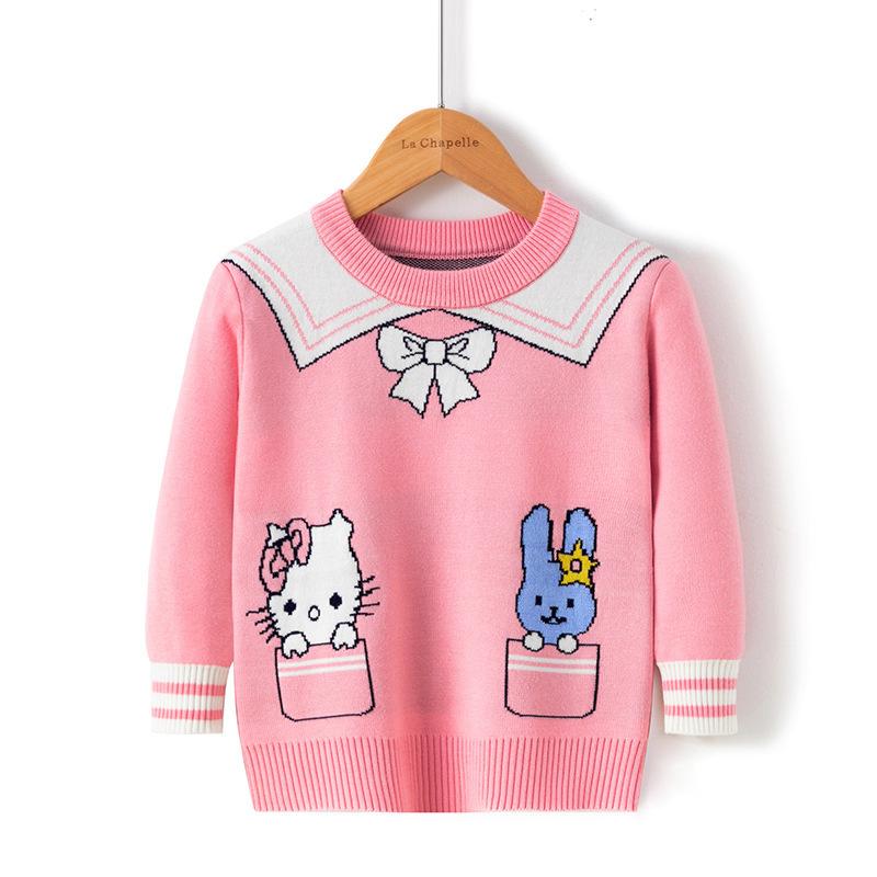 European and American autumn and winter girls' sweaters children's baby foreign cartoon pullover crew neck knitted bottoming shirt children's clothing