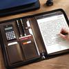 Multifunktionales A4/A5 PU-Leder-Portfolio für Dokumentenorganisator Reißverschlusstasche mit Taschenrechner Stifte Mann Schreiben Aktentasche Büro