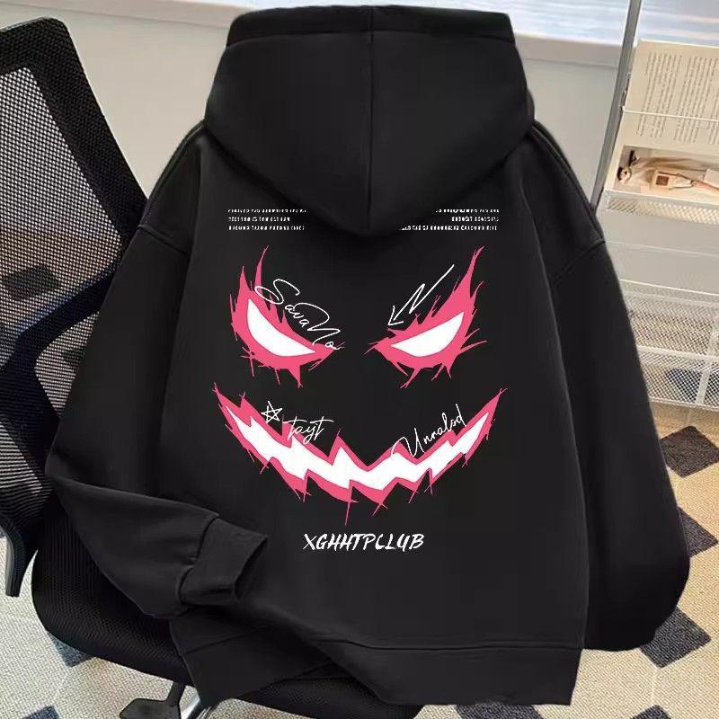 Модная толстовка с капюшоном и принтом на флисовой подкладке для мальчиков - Хип-хоп стиль  Маленький дьявол L