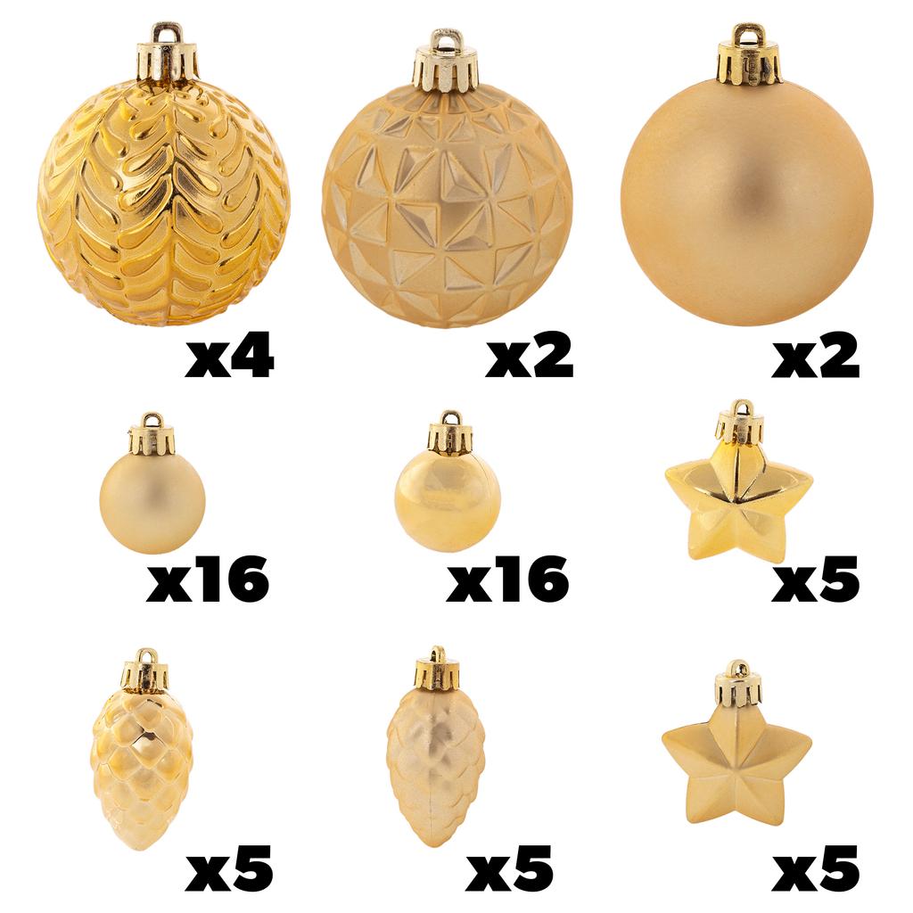 Christmas Baubles Shatterproof Christmas Tree Bauble Ornaments Gold Set 60 Pcs