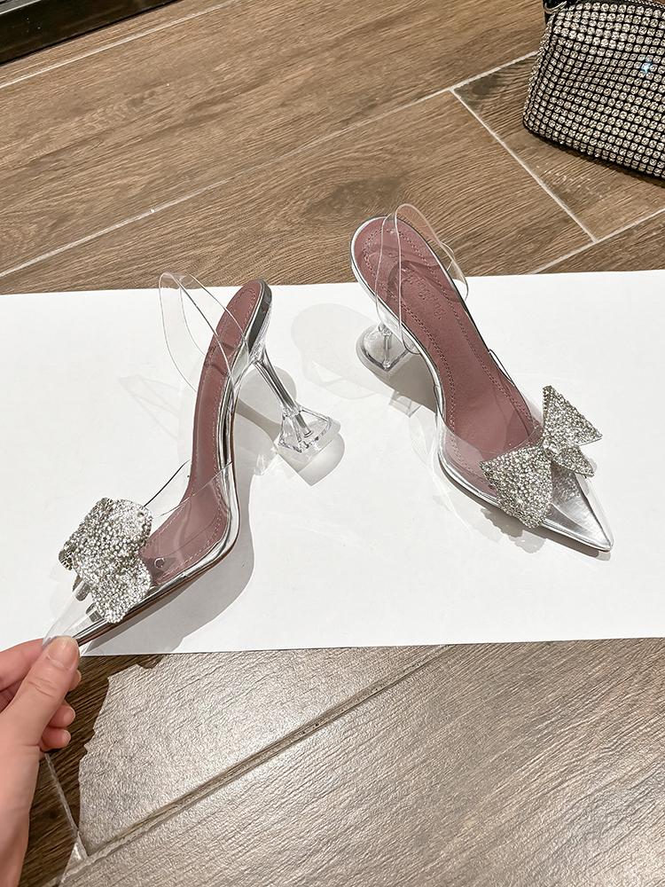 

Fashion 2025 New Style Xianfeng Crystal Transparent Sandals, Wedding Shoes, Water Diamond Bow High Heels 42
