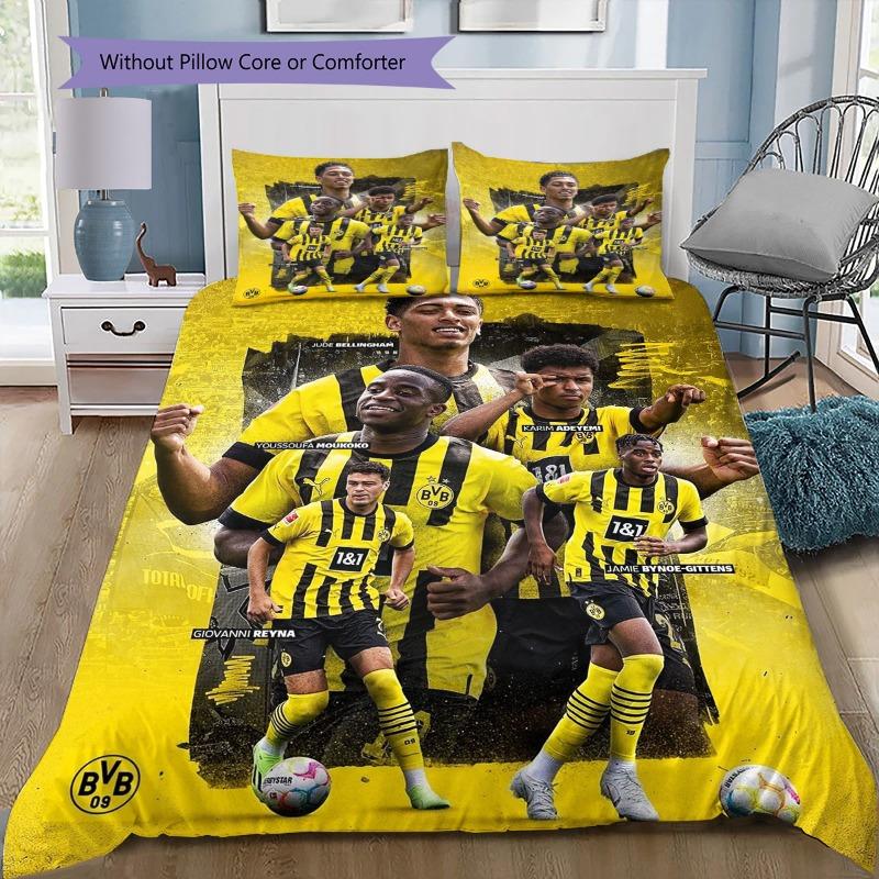 Borussia Dortmund Team Players Collage Print 3‑Pieces Duvet Cover Set Soccer Sports Bedding Bedroom Home Decor Without Pillow Core Comforter